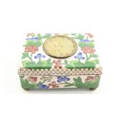 Chinese Cloisonne Floral Box w/ Stone Insert