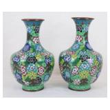Pair Green Floral Cloisonne Vases