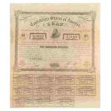 1865 CSA $1000 Bond with Coupons
