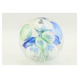 Blue Green Bubble Art Glass Paperweight