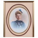 Oval Portrait Miniature of Young Woman in Blue