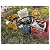 Steering wheel, bolt cutters, sprayer c