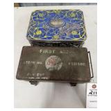 First Aid and metal tins