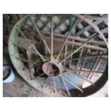 large antique farm wheel garden yard decor