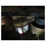 all on bottom shelf enameled pail planters
