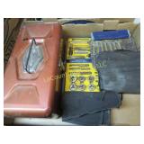 tackle box w misc tools  tap die set wrenches