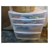 plastic drawer unit w crayons pencils markers etc