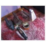 assorted sad irons w 1 tin