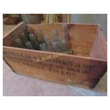 vintage soda crate w assorted bottles