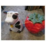 2 cookie jars cow mCCoy strawberry