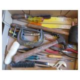 assorted tools clamp hammer screw drivers pliers