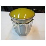 glass jar container w metal rim glass yellow dome