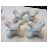 4 antique faucett handles 2 cold hot & waste