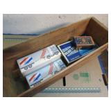 wood box w assorted matches some vintage
