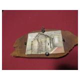 Pc of wood w picture from Abe Lincolns farm