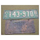 2 vintage license plates Wi 1929  MI 1937