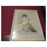 vintage framed child puppy print In disgrace