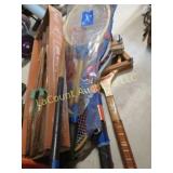 many assorted tennis badminton racquets