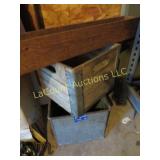 3 vintage crates one metal