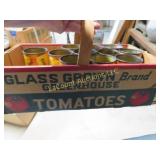 tomato basket w vintage juice tin cans
