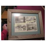 framed print  winter scene covered bridge