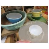 assorted pottery bowls platter pyrex Weller bowl