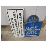 2 old signs walk pets calvary church