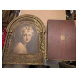 vintage wood box & ornate frame picture