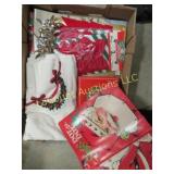 vintage Christmas table cloth books bows beads