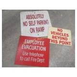 3 signs ramp parking employee evacuation
