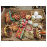 vintage small Easter baskets glass eggs cotton