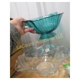 fostoria bowl orchid pattern & Teal ribbed bowl