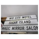 metal road signs Motel Sugar Island Salon