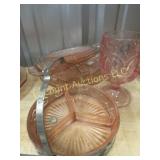pink depression divided dish assorted plates