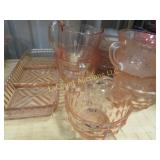 pink depression glass assorted dishes