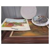 framed painting collector plate tractor prints