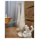 2 Lenox bud vases & snowman figure
