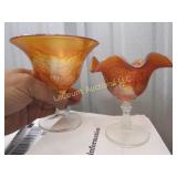 Fenton carnival glass compote & another