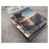 assorted magazines ephemera wire basket