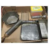 vintage metalware baking pans recipe box