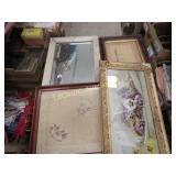 heavy mirror tray w embroidered hanky framed