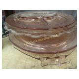 assorted pink depression plates platters