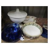 assorted glassware covered compote blue glass
