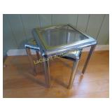 Pr mod mod siver glass top side end tables