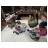 4 Royal Copley planter vases elephant duck