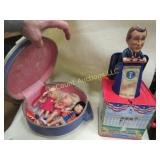 vintage dolls in case George W jack in the box