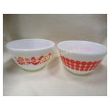 vintage small Pyrex bowls polka dot birds