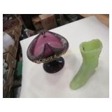 Fenton Boot & Purple blown glass footed vase