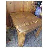 wood end table w gold edge accent