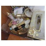 vintage vanity toiletry items tissue hankies perf.